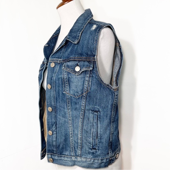 SOLD-Rag & Bone Distressed Denim Sleeveless Jean Vest, Jean Jacket - Picture 5 of 12